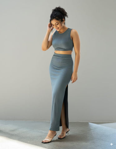 Nova 2 piece, sleeveless crop top maxi skirt set